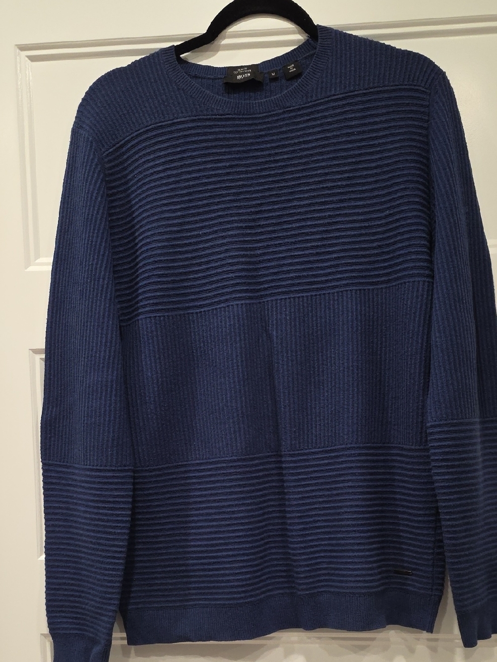 Boss Men's Crewneck Ribbed Knit Sweater - Navy Blue